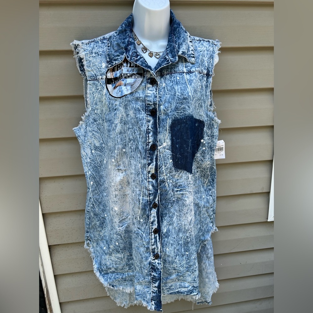 VTG Thrill jeans deadstock Y2K 90’s acid washed button down destructed dress